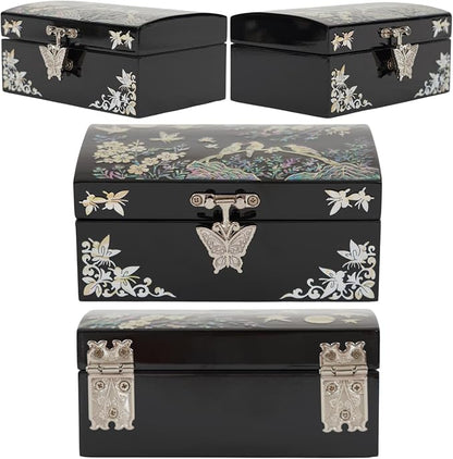 Mother of Pearl Small Jewelry Ring Box - Gifts for best friends women, Thank you gifts, mom birthday gifts, Friendship Women Gifts Trinkets Keepsake Treasure box (Black-Birds)