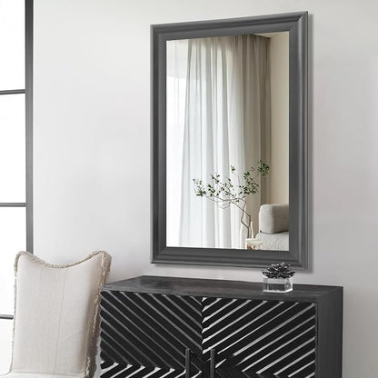 Wall Grey Mirror for Bathroom,Rectangle Rustic 24 x 36 inch Vanity Mirrors | Hanging Mirror with Wood Grain Finish Frame for Living Room,Bedroom,Entryway