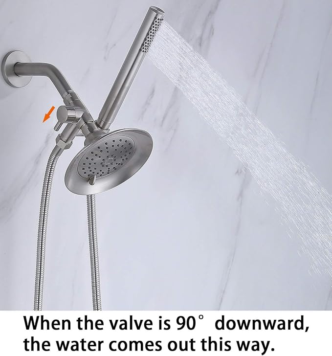 G-Promise Solid Metal Shower Head Diverter with Holder 3-Way | Spray Separately or Both, Adjustable-Angle Bracket, Anti-Leak, Smooth Knob Switch, Easy Install, Universal Replacement Part