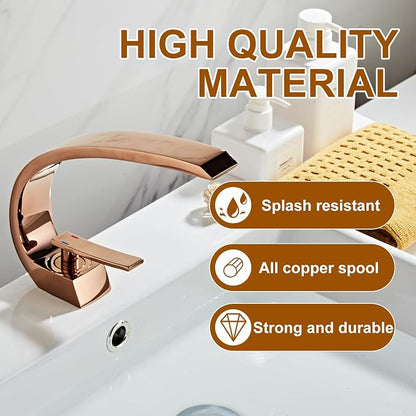 Rose Gold Bathroom Sink Faucet, Unique Design and Pop Up Drain