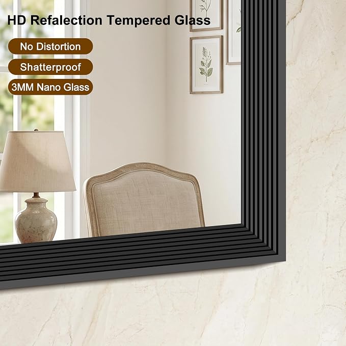 DESBING 36"x36" Black Bathroom Mirrors for Over Sink | 3MM Tempered Glass, Metal Frame, Rectangle Vanity Wall Mirror for Bathroom, Living Room, Bedroom, Horizontally or Vertically