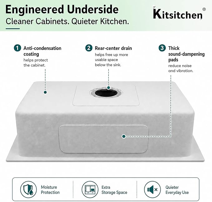 Kitsitchen RV Kitchen Sink,16 Guage T304 Stainless Steel Undermount Kitchen Sinks with Sink with Strainer & Bottom Gird, 25" x 15" x 7" Single Bowl Drop In Kitchen Sink For RV, Outdoor,Bathroom