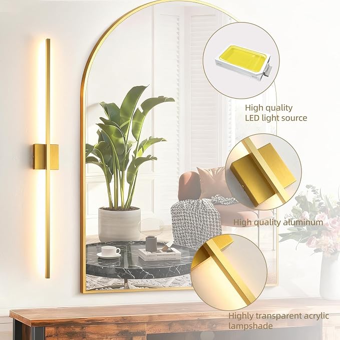 Gold Wall Sconces Set of Two,LED Hardwired Dimmable | Wall Sconce,Gold Wall Sconce for Bathroom, Living Room, Bedroom, Hardwired 3000K 40 Inch (2 Pack)