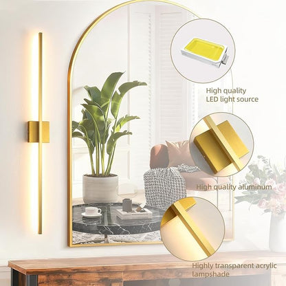 Gold Wall Sconces Set of Two,LED Hardwired Dimmable | Wall Sconce,Gold Wall Sconce for Bathroom, Living Room, Bedroom, Hardwired 3000K 40 Inch (2 Pack)