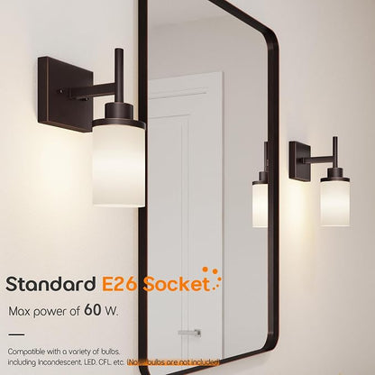 Wall Lights Over Mirror Bathroom Vanity Light Fixtures with White Frosted Glass Shade, Wall Sconces for Porch, 2 Pack Oil Rubbed Bronze T001ORB-L1-P2