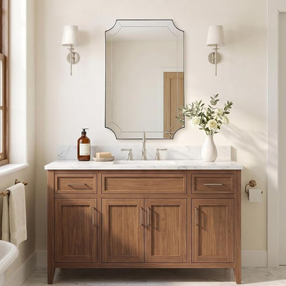 Chrome Bathroom Mirror, 24x36 Inch Polished Chrome Rectangle Mirror, Silver Vanity Mirror for Bathroom with Unique Scalloped Design, Ideal for Home Decor, Rust-Proof SUS304 Frame