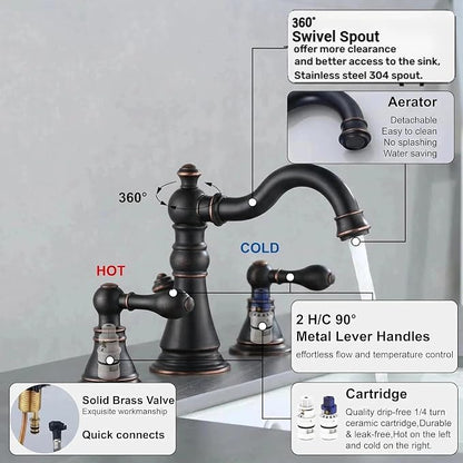Two Handle Bathroom Sink Faucet Oil Rubbed Bronze 3 Hole Sink Faucet with Pop up Drain, 8 Inch Widespread Bathroom Faucet,High Arc Lavatory Faucet,2 Pack,F-8805-ORB