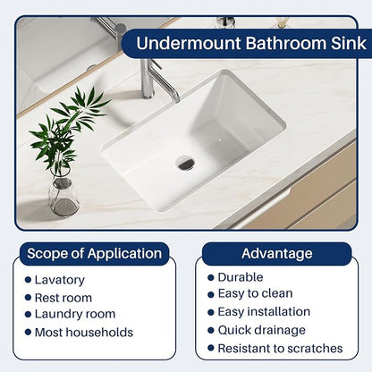 Enbol 18.6x11.2 Inch Undermount Bathroom Sink White Ceramic Durable Scratch Resistant Easy Clean with Overflow - ECU1811