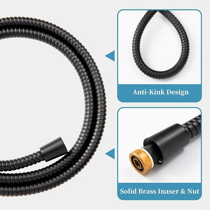 OFFO Handheld Shower Head Set, 6-Mode High Pressure Handheld Sprayer with 60 in Stainless Steel Shower Hose, High Flow Large Powerful Boosting Handheld Showerhead for Low Water Pressure, Matte Black