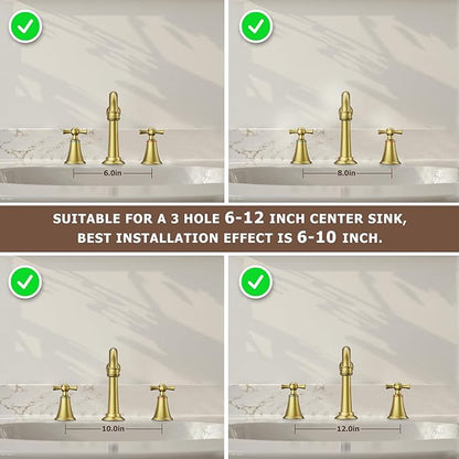 Hurran 8 Inch Widespread Bathroom Sink Faucet Brushed Gold, 3 Hole 2 Cross Handles Classic Vintage Antique Faucet with Metal Pop Up Drain and Supply Hoses for Vanity, RV, Farmhouse