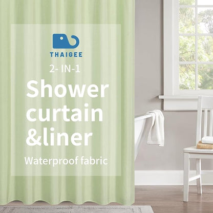 Waterproof Fabric Shower Curtain,No Liner Needed,72x72,Green | 2-in-1 Design,Linen Textured,100% Waterproof TPU-Laminated Backing,Magnetic Weighted,Machine Washable,For Bathroom,Hotel