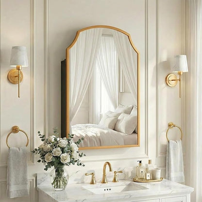 Casaphoria 30" H x 20" W Arched Bathroom Medicine Cabinet with Mirror,Metal Frame Wall Medicine Cabinets Mirrors, Wall Mirror Cabinet, Gold
