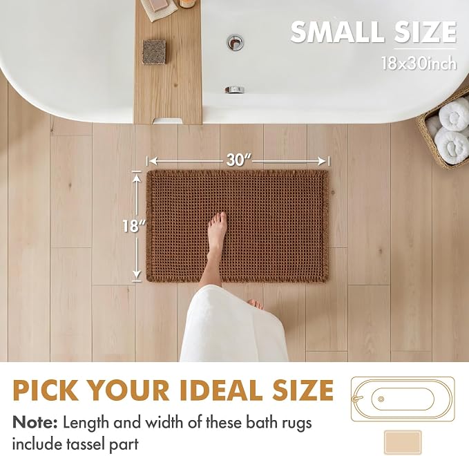 MIULEE Set of 2 Waffle Bathroom Rugs Boho Bath Mat Caramel 18x30 Inch | Non Slip, Super Absorbent, Washable, Ultra Soft, Rubber Backed Bath Rugs for Bathroom Floor Tub Shower