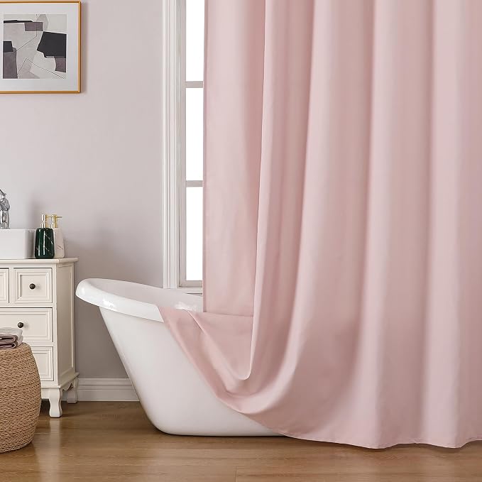 Zora 84 Inch Shower Curtain Set with 12 Plastic Hooks, Plain Fabric Shower Curtain for Bathroom - Extra Long Shower Curtain, Water Resistance, Machine Washable Soft Cloth, 72WX84L, Blush Pink