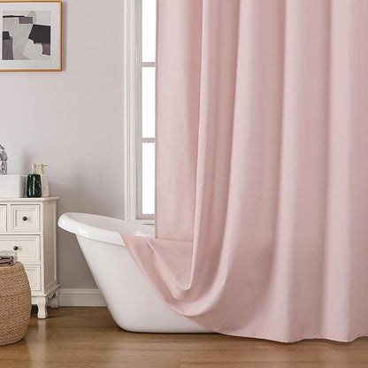 Zora 96 Inch Shower Curtain Set with 12 Plastic Hooks, Plain Fabric Shower Curtain for Bathroom - Extra Long Shower Curtain, Water Resistance, Machine Washable Soft Cloth, 72WX96L, Blush Pink