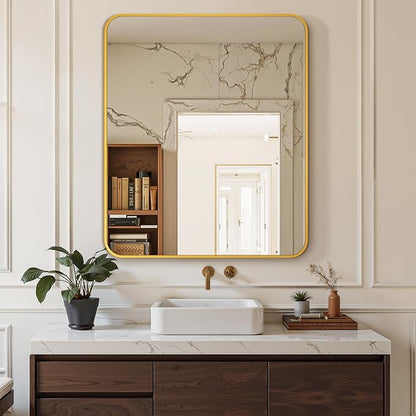 Bathroom Vanity Mirror, Gold Framed Mirror for Over Sink, 36x30 | HD glass, distortion-free for makeup and grooming, Sturdy frame, all mounting hardware, hangs horizontal or vertical