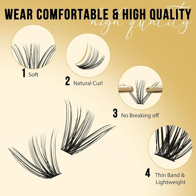 QUEWEL Lash Clusters 320Pcs 35D+45D D Curl Lash Cluster Eyelash Extensions | Cluster Lashes Mix9-16mm Individual Eyelashes Clusters Wispy Lash Clusters Thin Band Soft to Use at Home(35D+45D D Mix9-16)