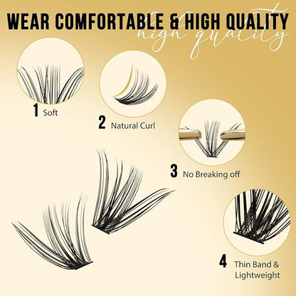 QUEWEL Lash Clusters 320Pcs 35D+45D D Curl Lash Cluster Eyelash Extensions | Cluster Lashes Mix9-16mm Individual Eyelashes Clusters Wispy Lash Clusters Thin Band Soft to Use at Home(35D+45D D Mix9-16)