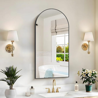COFENY Arched Mirror, 18’’x36’’ Black Arch Mirror for Bathroom, Arched Bathroom Mirror with Frame, Modern Wall Mounted Mirror for Over Sink Mantle Bedroom Vanity Living Room Entryway
