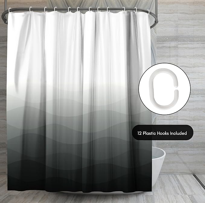Americanflat 71x74 Wave Grey Ombre Shower Curtain - Water-Resistant Long Shower Curtain with Durable Grommets and 12 Hooks - 100% Polyester