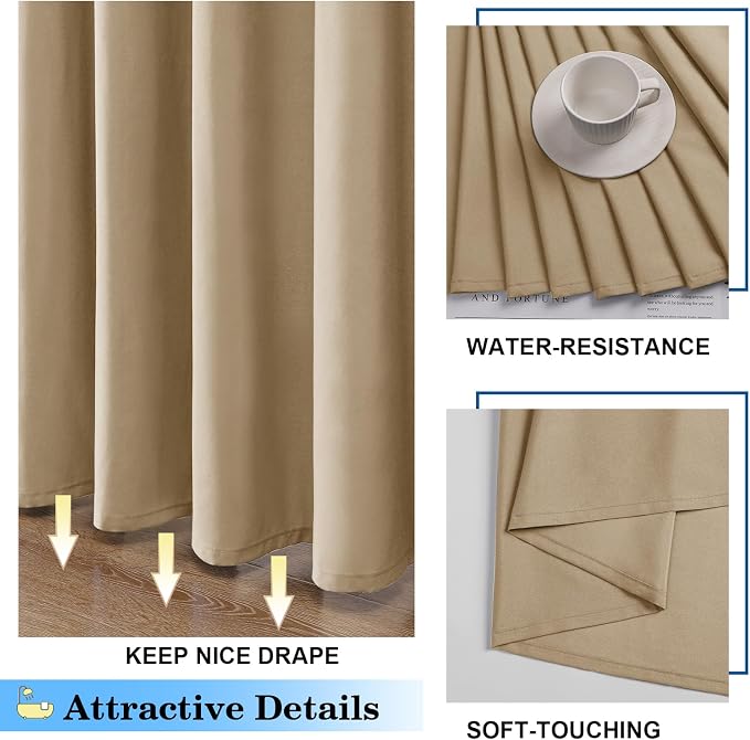 Zora 84 Inch Shower Curtain Set with 12 Plastic Hooks, Plain Fabric Taupe Shower Curtain for Bathroom - Extra Long Shower Curtain, Water Resistance, Machine Washable Soft Cloth, 72X84, Taupe