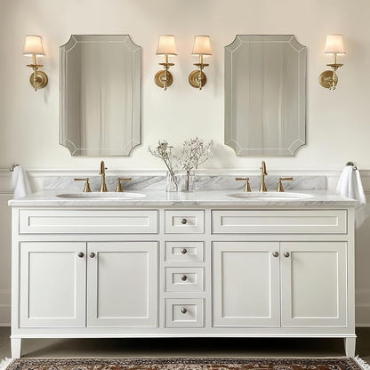 24x36 Scalloped Mirror, Gold Rectangle Wall Mirror with Scallop Corner, Non-Rusting Vanity Mirror with Curved Cutouts Hangs Horizontal & Vertical