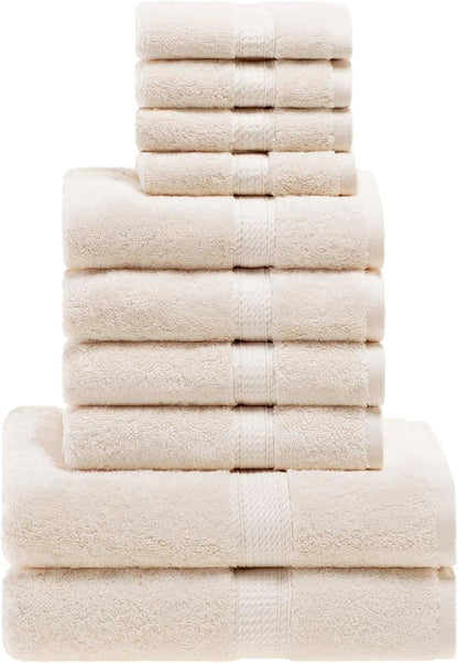 SUPERIOR Egyptian Cotton Ultra Plush & Absorbent, 10 Piece Set, Cream | Quick Dry, Soft Luxury Towel Set, Bath Essentials, Guest Bath, Spa, 2 Bath, 4 Hand, 4 Face Towels, Madeline Towels