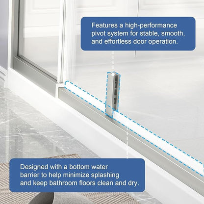 36-42" W x 72" H Semi Frameless Pivot Shower Door Brushed Nickel | 1/4"(6mm) SGCC Tempered Glass with Explosion-Proof Film &Nano Coating,Customizable Width