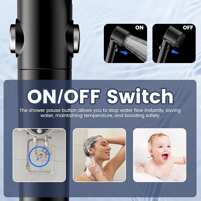 Filtered Shower Head with Handheld,High Pressure 5 Mode Shower with Filters | ON/OFF Switch Shower Filter Head for Hard Water, Remove Chlorine, Reduce Dry Itchy Skin,Holder & 60'' Hose Showerhead
