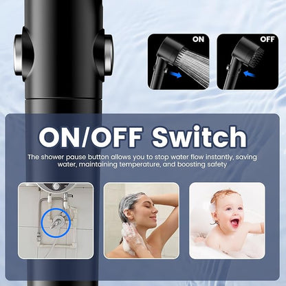 Filtered Shower Head with Handheld,High Pressure 5 Mode Shower with Filters | ON/OFF Switch Shower Filter Head for Hard Water, Remove Chlorine, Reduce Dry Itchy Skin,Holder & 60'' Hose Showerhead