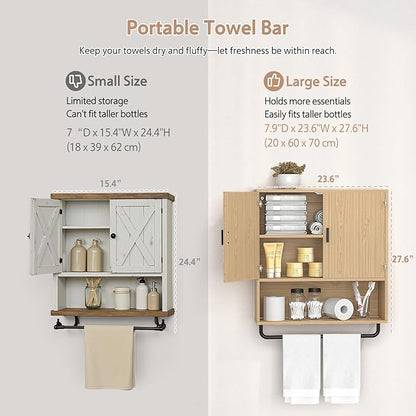 Bathroom Cabinet Wall Mounted: Over The Toilet Storage Cabinet with Adjustable Shelf & Towels Bar - 3-Tier Wood Medicine Cabines Large Space