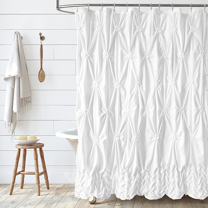 Seasonwood Modern Farmhouse Shower Curtain White Fabric Shower Curtain for Bathroom Decor Chic Style,Quick-Drying, Durable and Washable Bathroom Curtains, 72 x 72