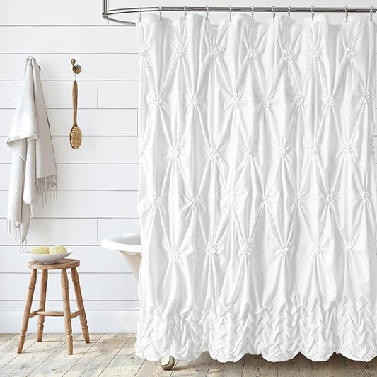 Seasonwood Modern Farmhouse Shower Curtain White Fabric Shower Curtain for Bathroom Decor Chic Style,Quick-Drying, Durable and Washable Bathroom Curtains, 72 x 72