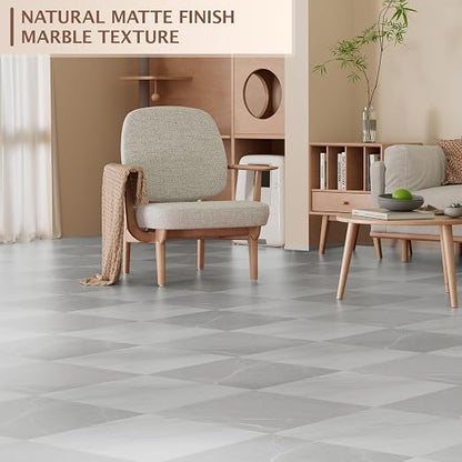 Peel and Stick Floor Tile, 30 PCS 12" x 12" Checkered Waterproof Marble Luxury Vinyl Tiles, Easy DIY Self Adhesive Vinyl Flooring for Bathroom, Kitchen, Living Room, Charcoal Gray/Light Gray