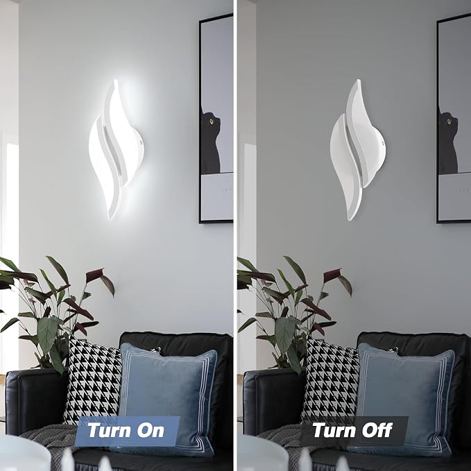 CANEOE Modern LED Wall Sconce 6000K White Indoor Wall Light Fixtures Acrylic Wall Sconce Lighting for Living Room Bedroom Bedside Bathroom Hallway Stairway Wall Lamp (White, 1 Pack,6000K)