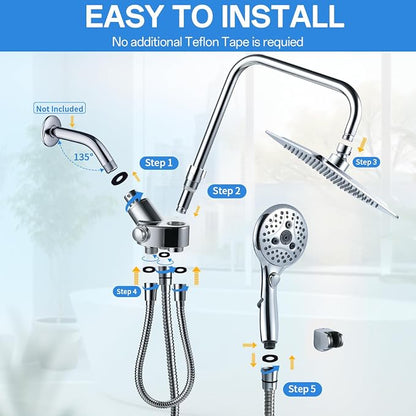 High Pressure Rain Shower Head Combo: Upgrade Dual Shower Head,10" Fixed Rainfall Showerhead,7 Spray Handheld Shower Heads,Adjustable Bar(Up to 13.4"),71" Hose,Tall People Friendly,Chrome