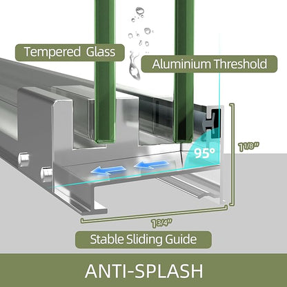 GETPRO Shower Door Double Sliding 56-60 in. W x 72 in. H Semi-Frameless Bypasss Bathroom Glass Shower Sliding Doors,1/4 inch Clear Tempered Glass Door for Walk-in Shower Chrome Finish