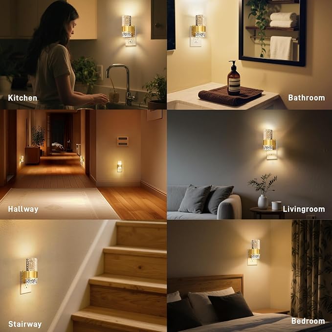 Night Lights Plug into Wall - Dimmable Nightlight with Dusk to Dawn Sensor 0-100 LM Brightness Plug in Night Light for Bathroom Bedroom Hallway (Gold)