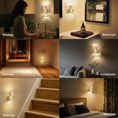 Night Lights Plug into Wall - Dimmable Nightlight with Dusk to Dawn Sensor 0-100 LM Brightness Plug in Night Light for Bathroom Bedroom Hallway (Gold)