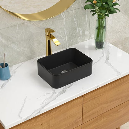 Lordear Black Vessel Sink Rectangular 16" x 12" Black Bathroom Vessel Sink Rectangular Ceramic Porcelain Vanity Above Couter Art Basin