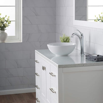 KRAUS Elavo 14-inch Round White Porcelain Ceramic Bathroom Vessel Sink and Arlo Faucet Combo Set with Pop-Up Drain, Chrome C-KCV-341-1200CH