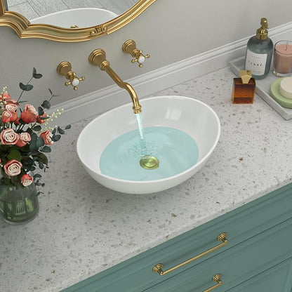 Oval Bathroom Vessel Sink - 16 x 13 inch Small Vessel Sink White Porcelain Ceramic RV Tiny Sink Above Counter Modern Egg Shape Art Sink