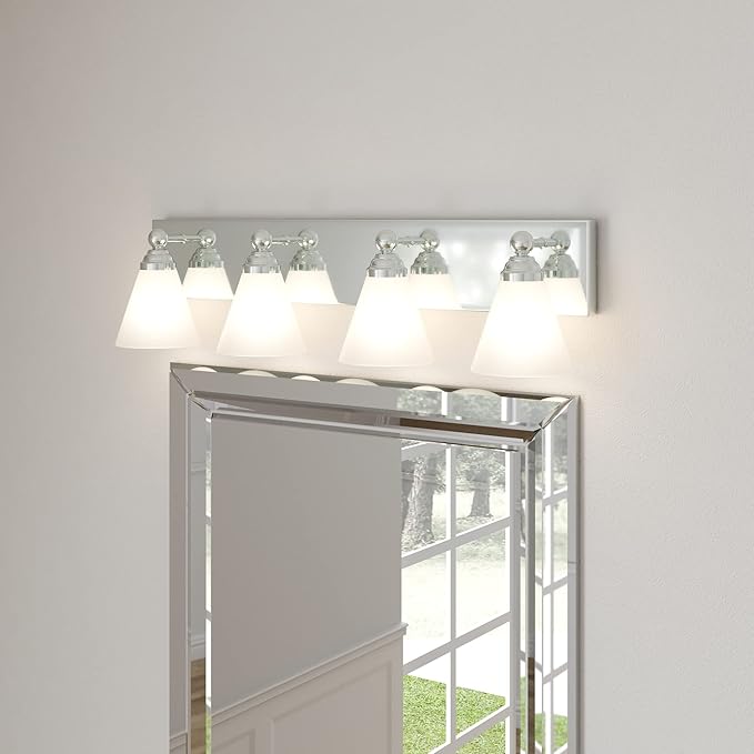 Designers Fountain 4-Lights Hudson Vanity Light Fixture, 29.75 Inch Wall Mount Sconce for Bathroom, Bedroom or Mirror, Chrome, 6494-CH