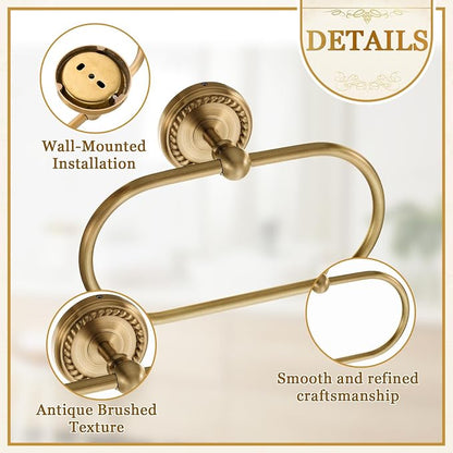 4 Pcs Antique Brass Gold Bathroom Accessories Set Wall-Mounted Towel Rack & Towel Ring & Toilet Paper Holder & Robe Hook, Wall Mounted Brass Vintage Bath Hardware Fixture Set(Double)