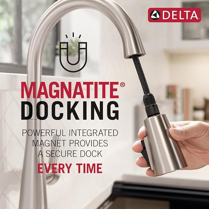 Delta Faucet Trinsic Touch Kitchen Faucet with Touchless Technology, Kitchen Faucet with Pull Down Sprayer, Brushed Nickel Kitchen Faucet, Touchless Kitchen Faucet, Arctic Stainless 9159TL-AR-DST