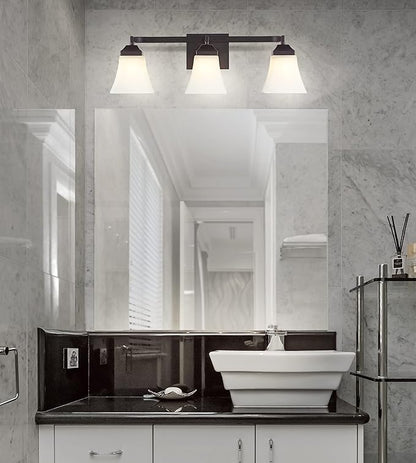 JONATHAN Y 24" Oil Rubbed Bronze Modern Cottage LED Vanity Light Wall Sconce, Farmhouse Wall Lamp for Bathroom Mirror Kitchen, White Glass Shade, LED Bulb Included (JYL7524A)