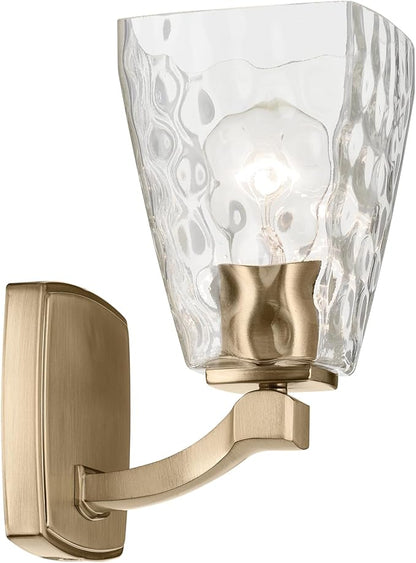 Kichler Marant 5" 1-Light Wall Sconce with Clear Water Glass in Champagne Bronze, for Bathroom, Powder Room and Hallway, (5" W x 9.5" H), 55214CPZWTR