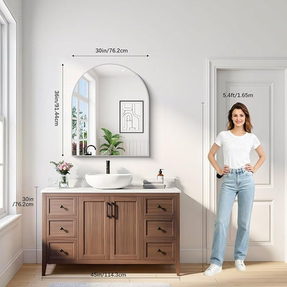 Arched Bathroom Mirror 30x36 Inch, Bathroom Mirror for Over Sink, Wall Mounted Vanity Mirror with Aluminum Frame & Tempered Glass, Ideal for Bedroom, Entryway, Living Room, Mantel, Silver
