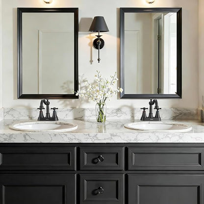 Hurran 4-inch Centerset Matte Black Classical Bathroom Faucet, 2 Handles for 2 or 3 Hole Sink with 360° Swivel Spout, Pop Up Drain Assembly and Supply Hose for Vanity Sink Lavatory Faucet
