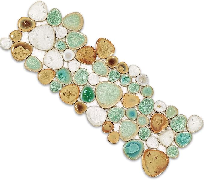 Turquoise Ceramic Pebble Mosaic Sample Tile Shower Floor Bath Backsplash | Crystal Glazed Porcelain, River Stone Look, Water Resistant for Bathroom Decor, Fireplace Surround and Accent Walls